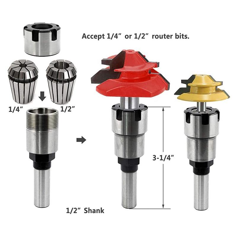 Изображение товара: 1/2 дюйма хвостовик маршрутизатор Collet Удлинительный патрон Конвертер адаптер, маршрутизатор бит преобразования 1/2 дюйма и 1/4 дюйма хвостовик бит