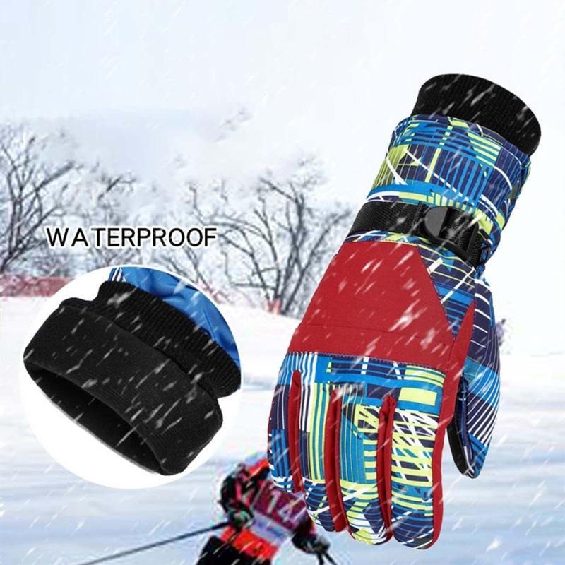 Изображение товара: Детские зимние теплые лыжные перчатки, Детские горные сноуборды, ветрозащитные, водонепроницаемые, для спорта на открытом воздухе, полный палец, варежки
