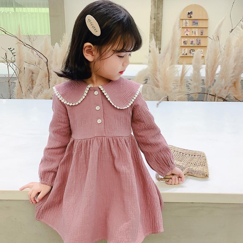Изображение товара: Детское хлопковое платье для девочек, с отложным воротником и длинным рукавом, весна-осень