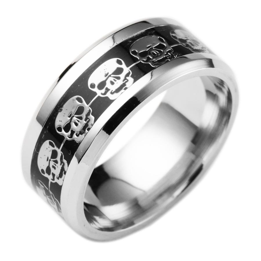 Изображение товара: 4 Colors Stainless Steel Skull Rings For Women Men Gothic Black Skeleton Pattern Ring Halloween Jewelry Gift bague femme hombre