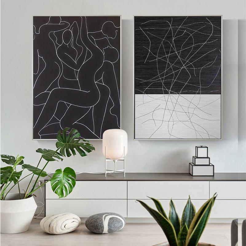 Изображение товара: Современная черно-белая линия, абстрактная фигурка, живопись на холсте, настенные картины для гостиной, домашний декор