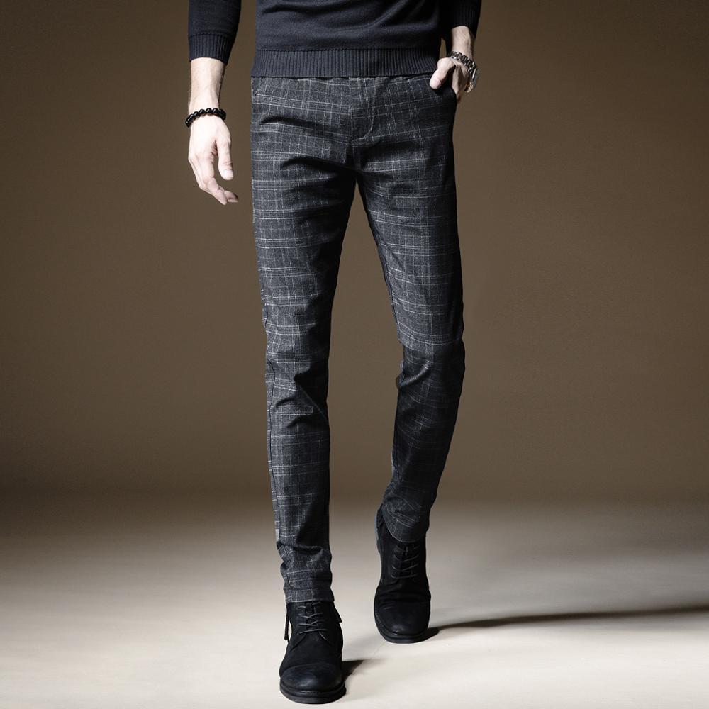 Изображение товара: Модные черные клетчатые брюки, мужские костюмные брюки в Корейском стиле, деловые повседневные облегающие брюки