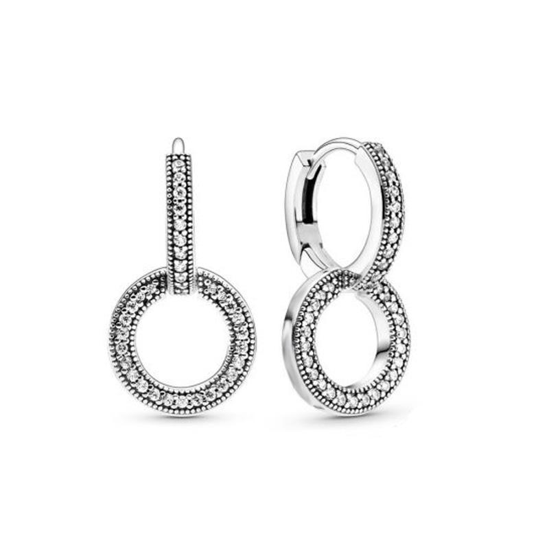Изображение товара: Новинка осени 2020, серьги из стерлингового серебра 925 пробы с ПАВЕ, простые серебряные двойные серьги-кольца, женский подарок на день рождения, модные ювелирные изделия