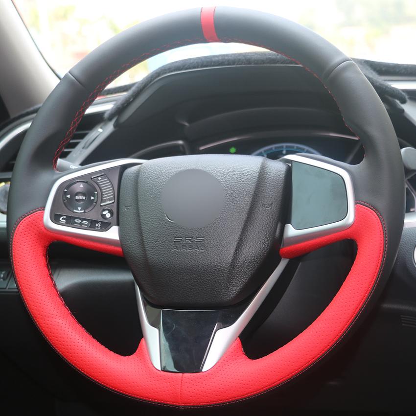 Изображение товара: Сшитый вручную черный замшевый красный кожаный чехол рулевого колеса автомобиля для Honda Civic 10 2016-2019 CRV CR-V 2017-2019 ясность