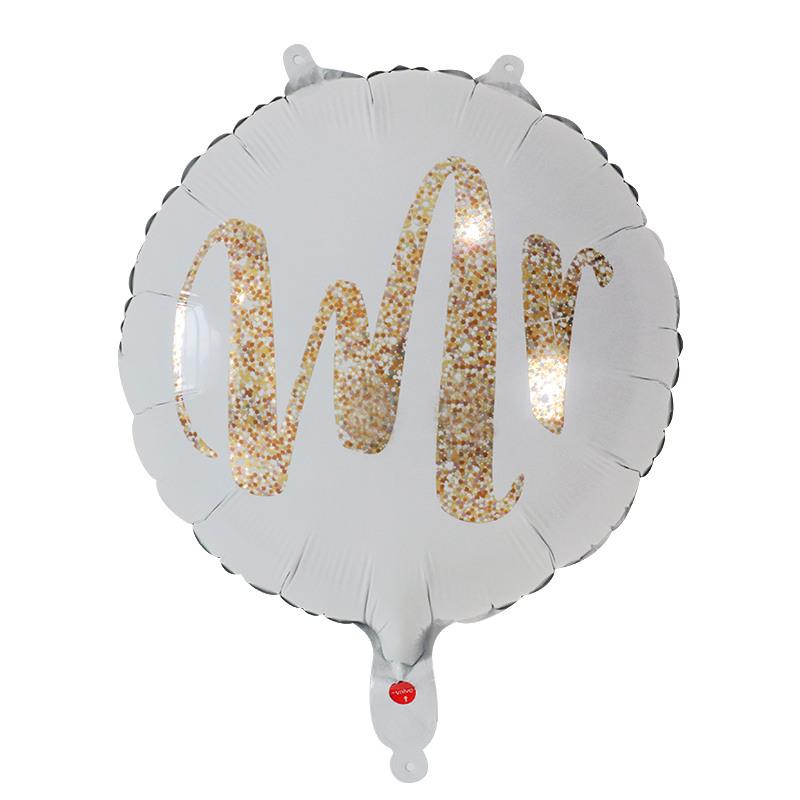 Изображение товара: Шары воздушные из фольги с блестками, круглые шарики из белого золота 18 дюймов с надписью «Mr & Mrs» для свадьбы, Дня Святого Валентина, мероприятия, праздника, 10 шт.