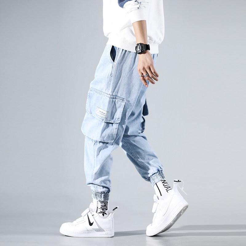 Изображение товара: Джинсы-капри мужские свободные в Корейском стиле, модные Студенческие Брюки-султанки в стиле хип-хоп, дизайнерские джинсы для мужчин, уличная одежда