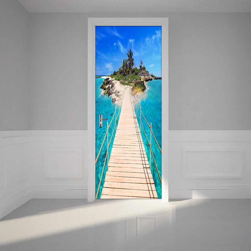 Изображение товара: 3D наклейка на дверь, морской остров, Настенная Наклейка «сделай сам», самоклеящаяся Водонепроницаемая настенная наклейка, домашнее украшение, дверь, настенная бумага, наклейка для гостиной