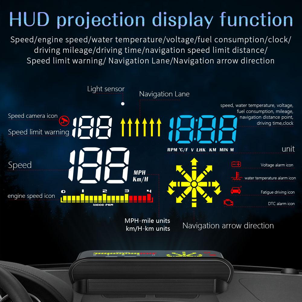 Изображение товара: Дисплей OBDHUD M15 на лобовом стекле, автомобильная электроника, дисплей на лобовом стекле, спидометр, предупреПредупреждение о превышении скорости, автомобильный проектор для всех автомобилей