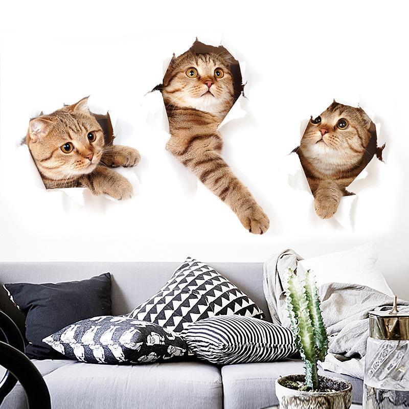 Изображение товара: Фотообои с милыми животными, домашний декор, креативные наклейки с милым котом, 3D художественные настенные наклейки для спальни, крышки унитаза, украшение для дома