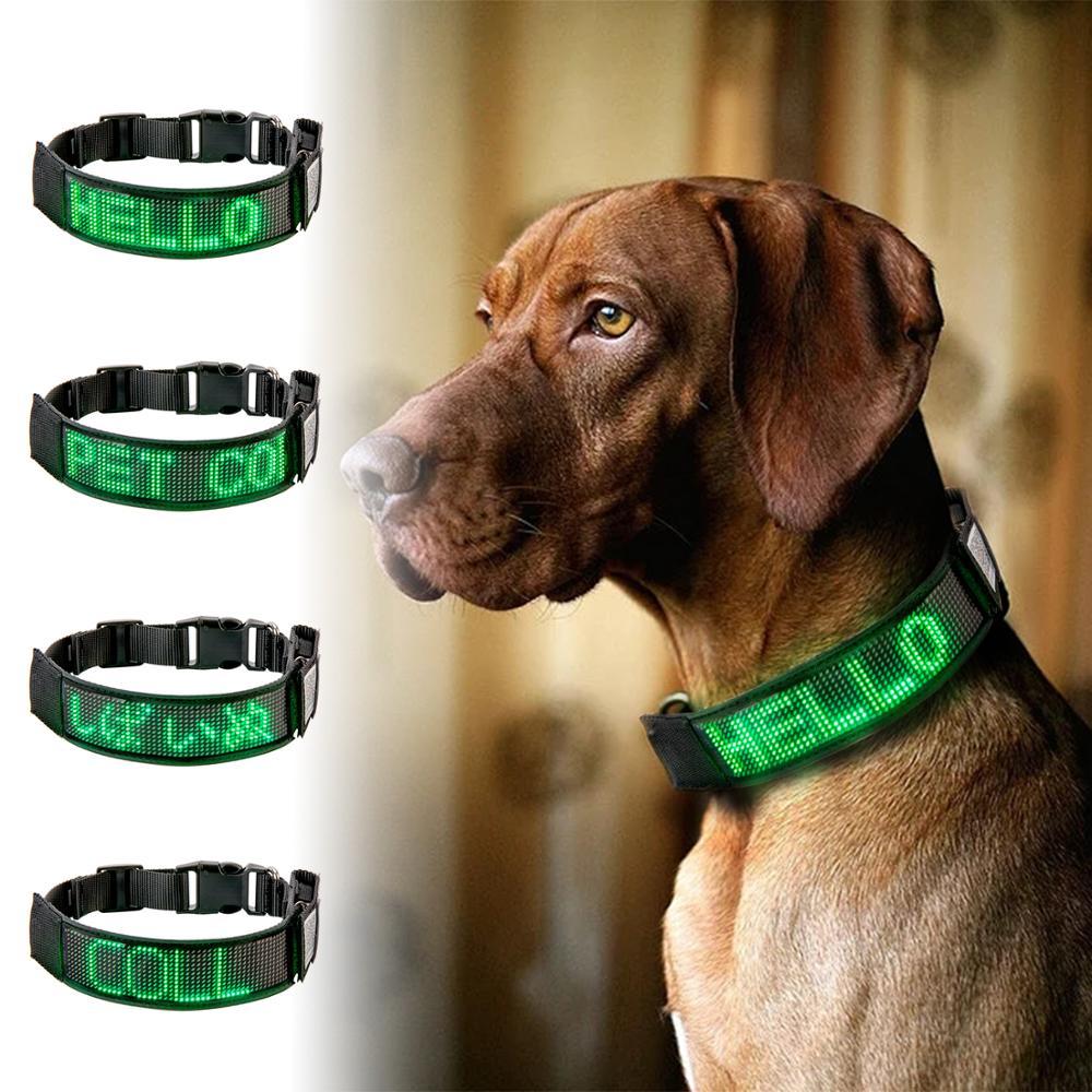 Изображение товара: Светящийся ошейник для собак, программируемый через Bluetooth, ночная безопасность, светящийся поводок для собак, анти-потеря, прокрутка, текстовый знак для собаки 14,5-19,6