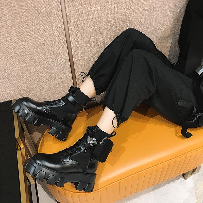 Изображение товара: 2020 Осенняя обувь, облегающие ботинки, женские брендовые полуботинки со шнуровкой на толстой подошве, женские ботинки из натуральной кожи