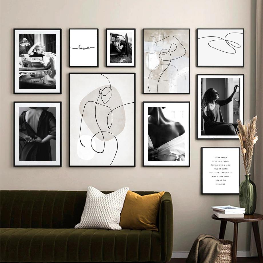 Изображение товара: Черно-белый скандинавский винтажный постер с изображением сексуальной леди, абстрактный настенный художественный принт, холст, настенные картины для декора гостиной