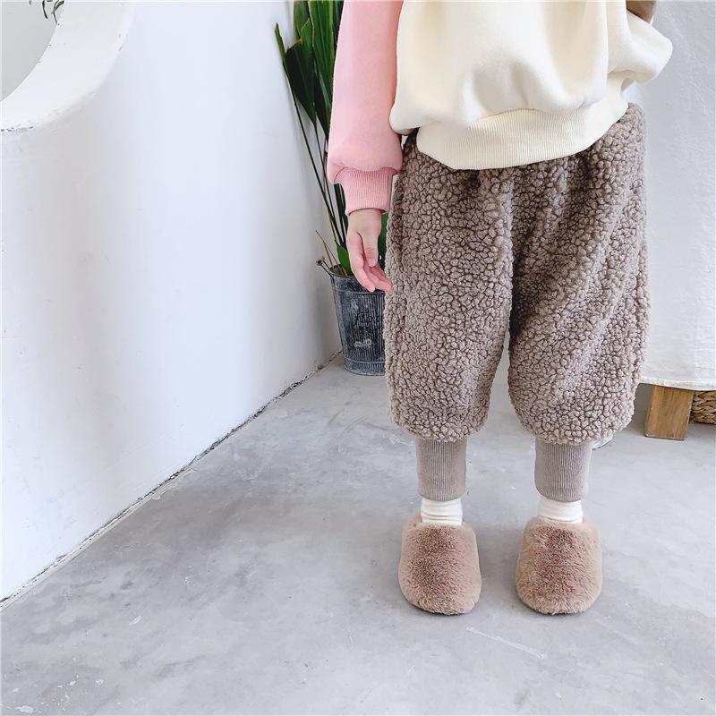 Изображение товара: Детские брюки, новинка 2019, теплые плотные брюки для девочек на осень и зиму, модные брюки для девочек, детские однотонные плюшевые брюки