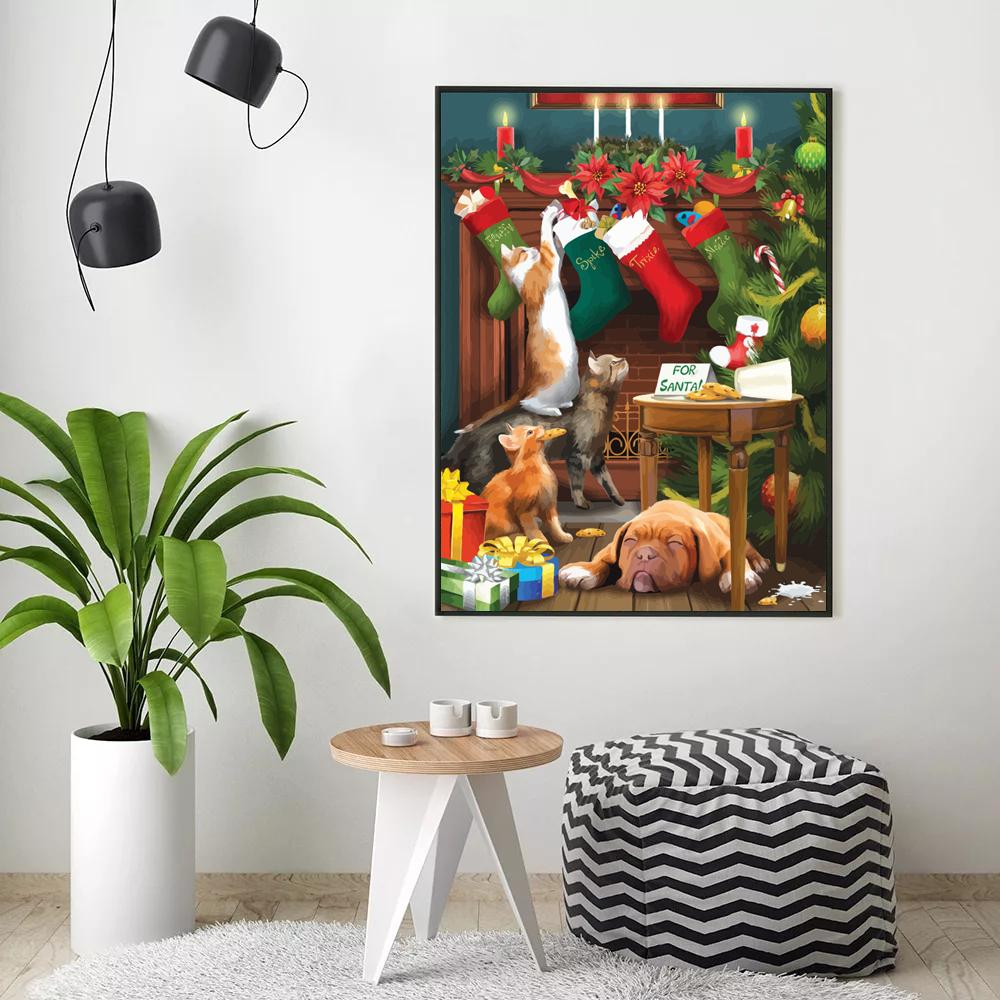Изображение товара: HUACAN краска по номеру Рождественская елка рисунок на холсте DIY картинки по номеру животные ручная краска ed украшение для дома подарок