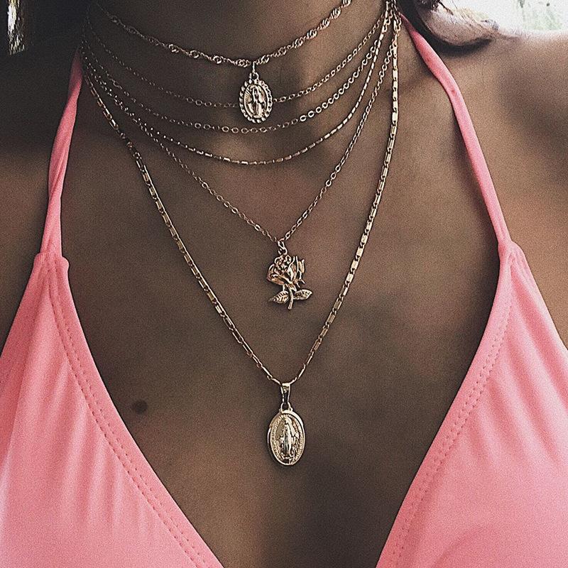 Изображение товара: HebeDeer, Трендовое ожерелье с многослойной цепью для девочек, богемные ожерелья серебряного цвета, ювелирные изделия для влюбленных, Collares Collier