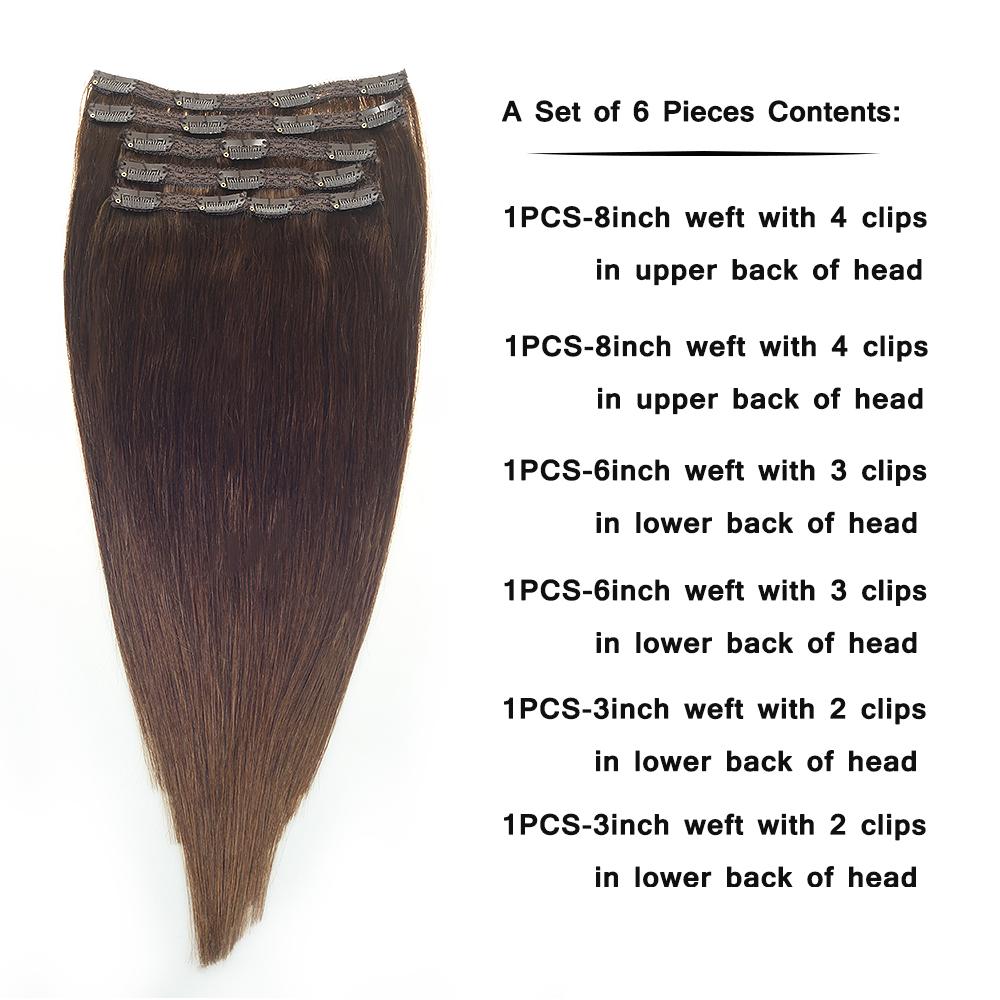 Изображение товара: Прямые человеческие волосы для наращивания Sindra Remy на клипсе, 14-22 дюйма, 100% человеческих волос на зажимах, 4 цвета
