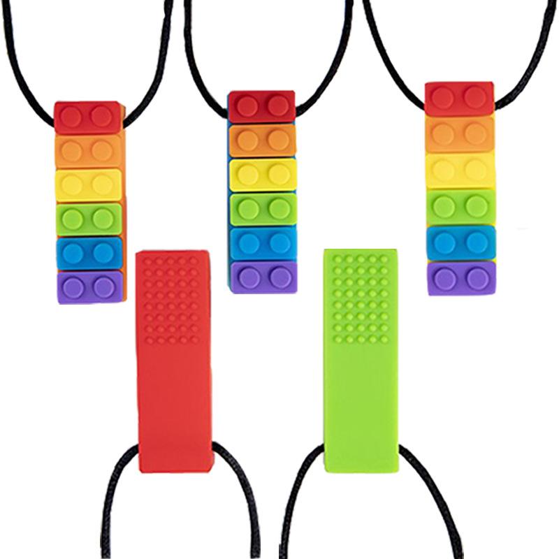 Изображение товара: 1 шт. жевательное Сенсорное ожерелье в виде кирпича жевательные Детские Силиконовые грызунки-карандаш Топпер Прорезыватель игрушка, Силиконовый грызунок для детей с аутизмом