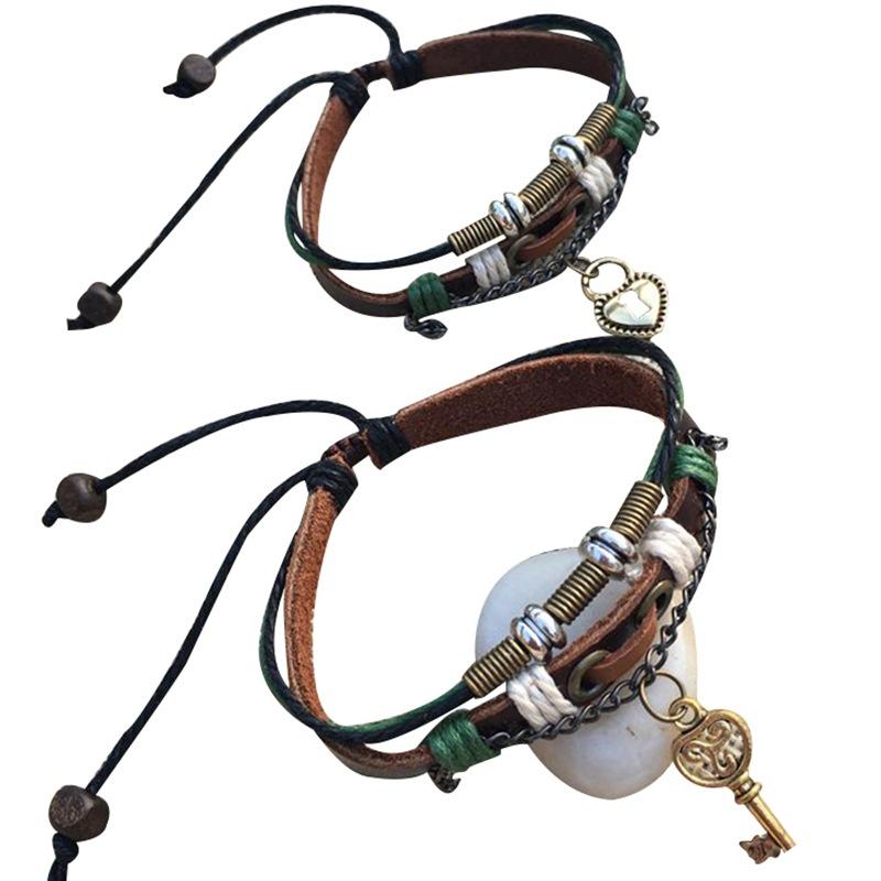 Изображение товара: Новый ручной кожаный браслет для пары 1 пара мужчин женщин студентов ретро любителей ювелирных изделий металлический замок с ключом аксессуары очаровательные браслеты