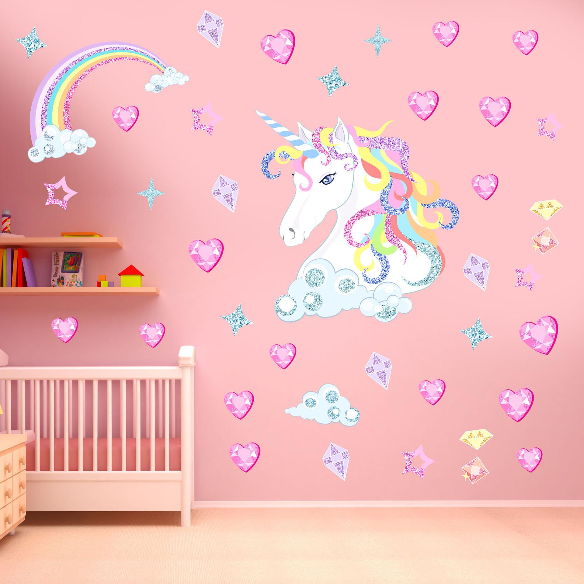 Изображение товара: Съемная Наклейка на стену для детской, спальни, гостиной, наклейка на стену в форме единорога s, наклейка на стену в форме единорога цветов
