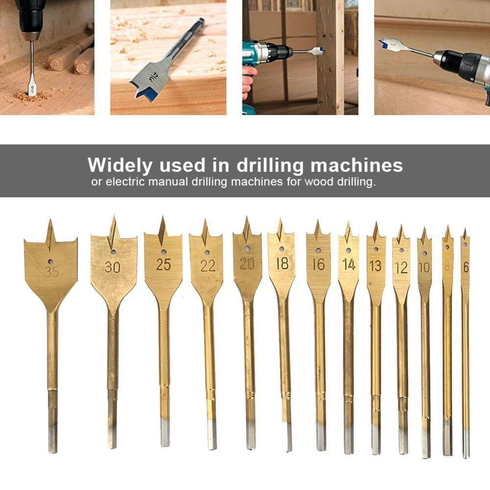 Изображение товара: 13 pcs/set Flat Spade Drill Bits Set Titanium Coating Wood Boring Bit Hex Shank Woodworking Flat Drill Set with Wood Box