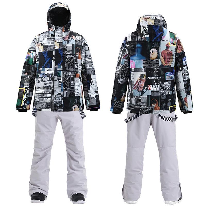 Изображение товара: Комплект зимней одежды для мужчин, водонепроницаемый костюм для сноуборда, лыжная куртка + нагрудники, штаны