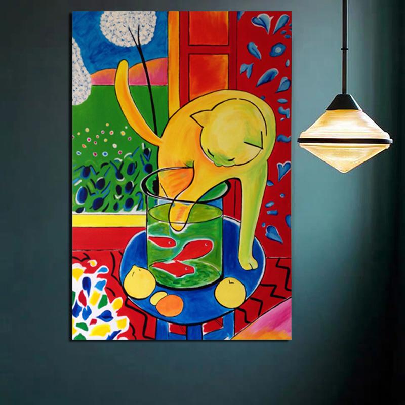 Изображение товара: Винтажная картина Matisse с рисунком кошки и рыбы, картина для гостиной, домашний декор, Современный художественный плакат на холсте постер