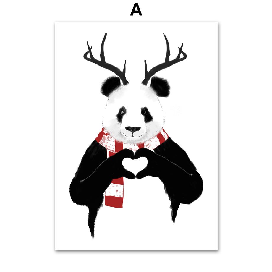 Изображение товара: Иллюстрация панда ручной работы в форме сердца рога настенный художественный холст картина Nordic Плакаты и принты настенные картины для Гостиная домашний декор