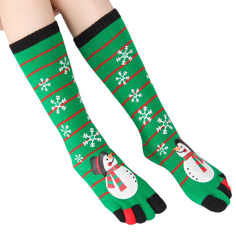 Изображение товара: Рождественские Женские забавные носки с мультяшным принтом, носки до середины икры с пятью пальцами, мягкие носки, Праздничные Носки в подарок на Рождество