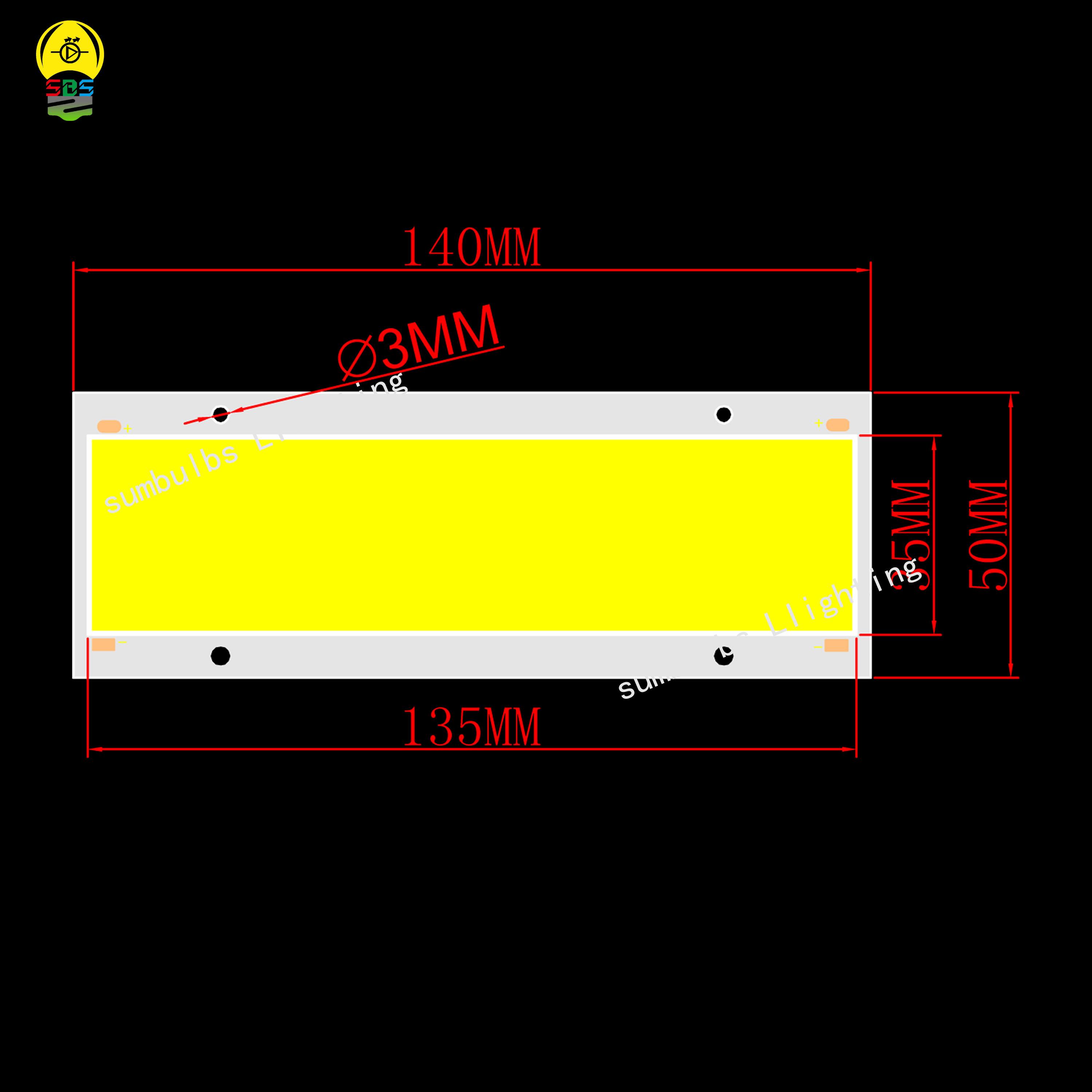 Изображение товара: SUMBULBS 5 шт./лот 140*50 мм 20 Вт Светодиодная лента COB источник света 12 В постоянного тока супер высокая яркая лампа Теплый натуральный холодный белый для DIY