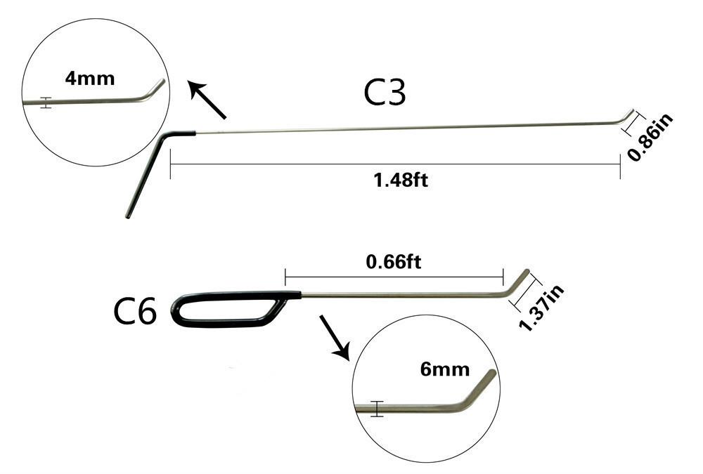 Изображение товара: Стержни для удаления вмятин, автомобильный Съемник вмятин, комплект для ремонта вмятин от града (C1-C6), съемник вмятин на кузове автомобиля, металлический стержень