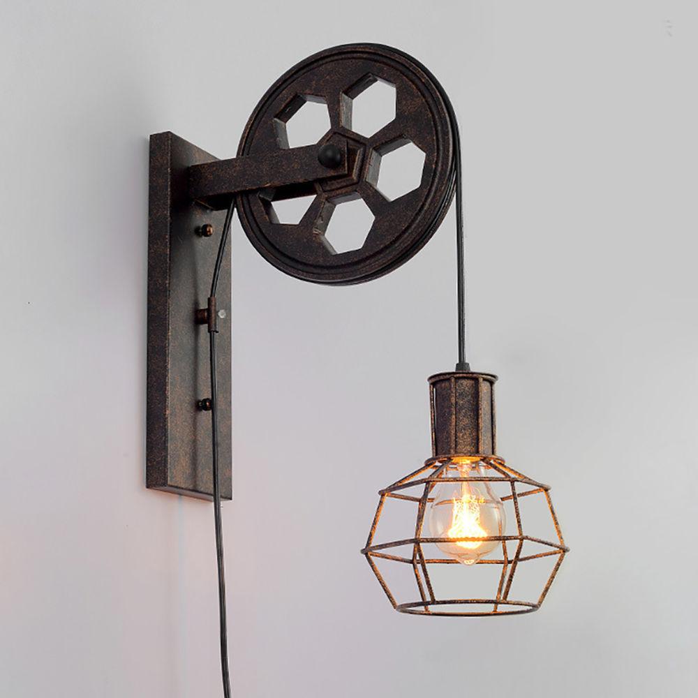 Изображение товара: Настенный светильник для спальни, креативный индивидуальный шкив, новый китайский настенный светильник, новый железный светодиодный настенный светильник В индустриальном стиле