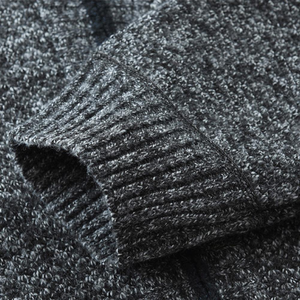 Изображение товара: Мужские свитеры, сезон осень-зима, теплые вязаные свитеры, мужской вязаный свитер с карманами и плюшевой подкладкой, теплый облегающий кардиган, пальто