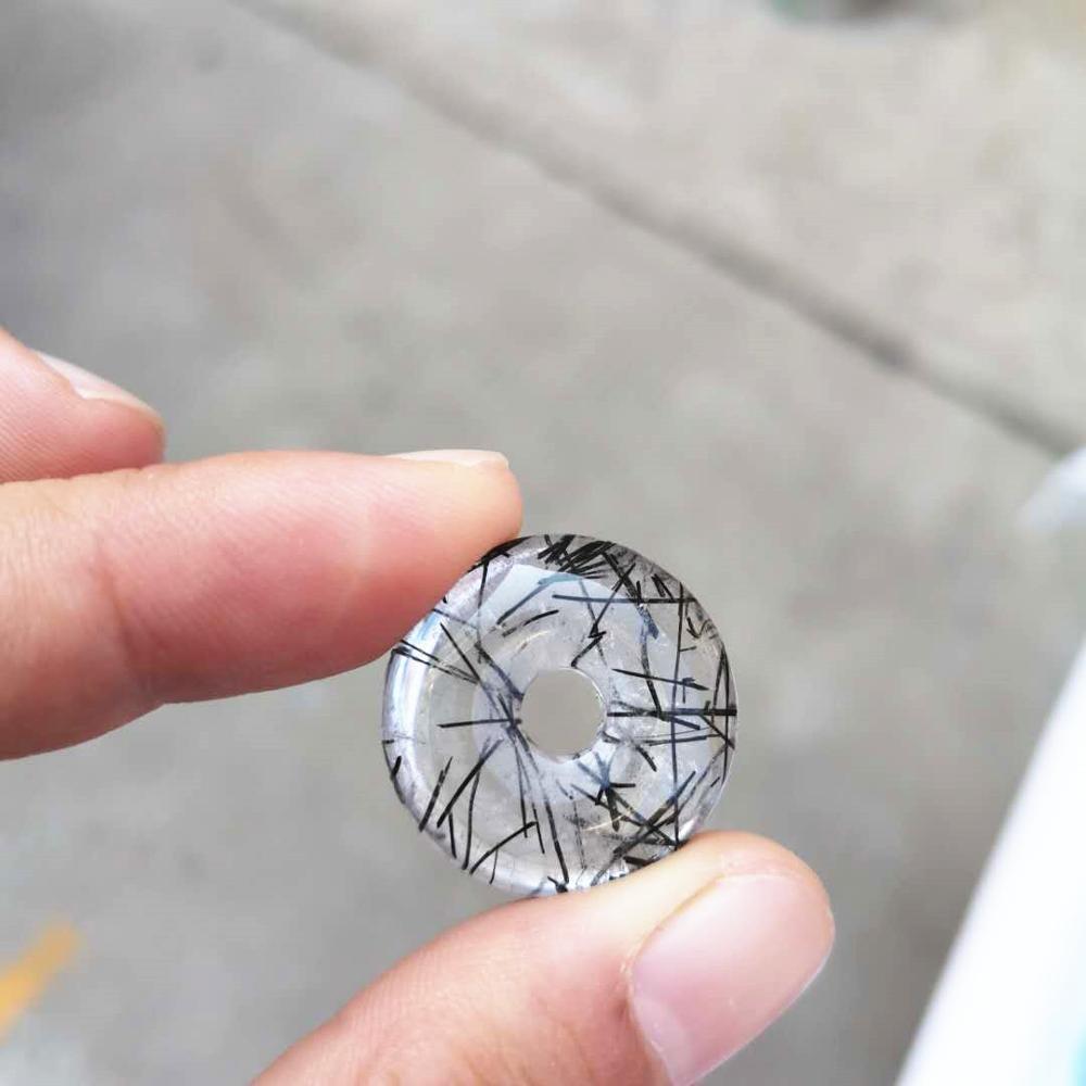 Изображение товара: 20 мм натуральный черный рутилированный круглый пончик кварц, кристаллическая Пряжка для кулона ожерелья