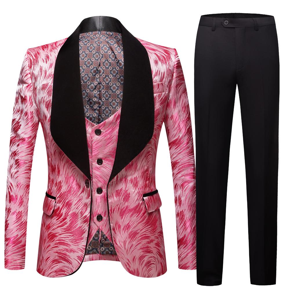 Изображение товара: Жаккардовый костюм для жениха, модный Мужской Жаккардовый смокинг с большим отворотом, 3 предмета, розовый, красный, синий, белый, черный