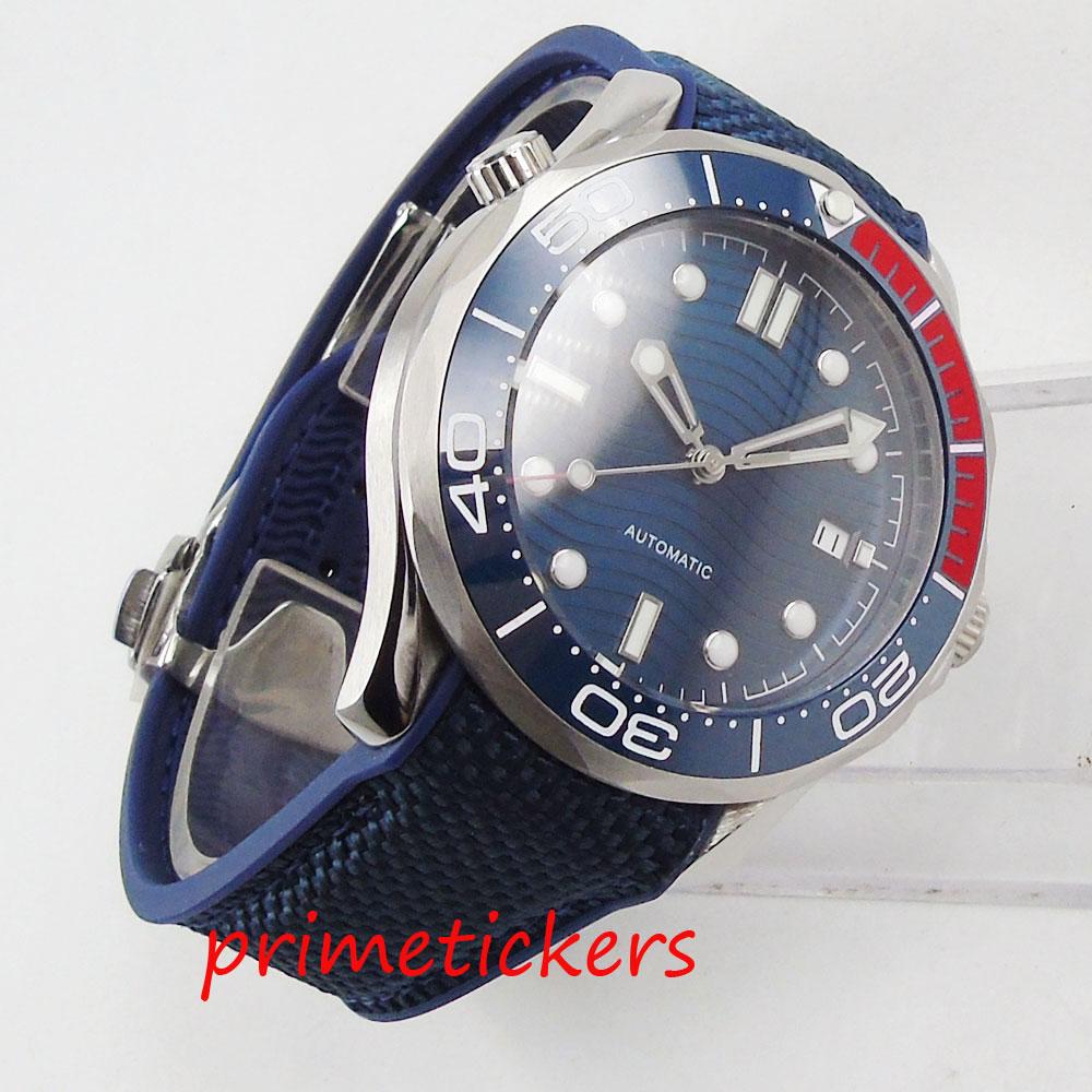 Изображение товара: Механические Мужские часы с синим циферблатом, 41 мм, автоматическое движение, резиновый ремешок, светящиеся часы с датой
