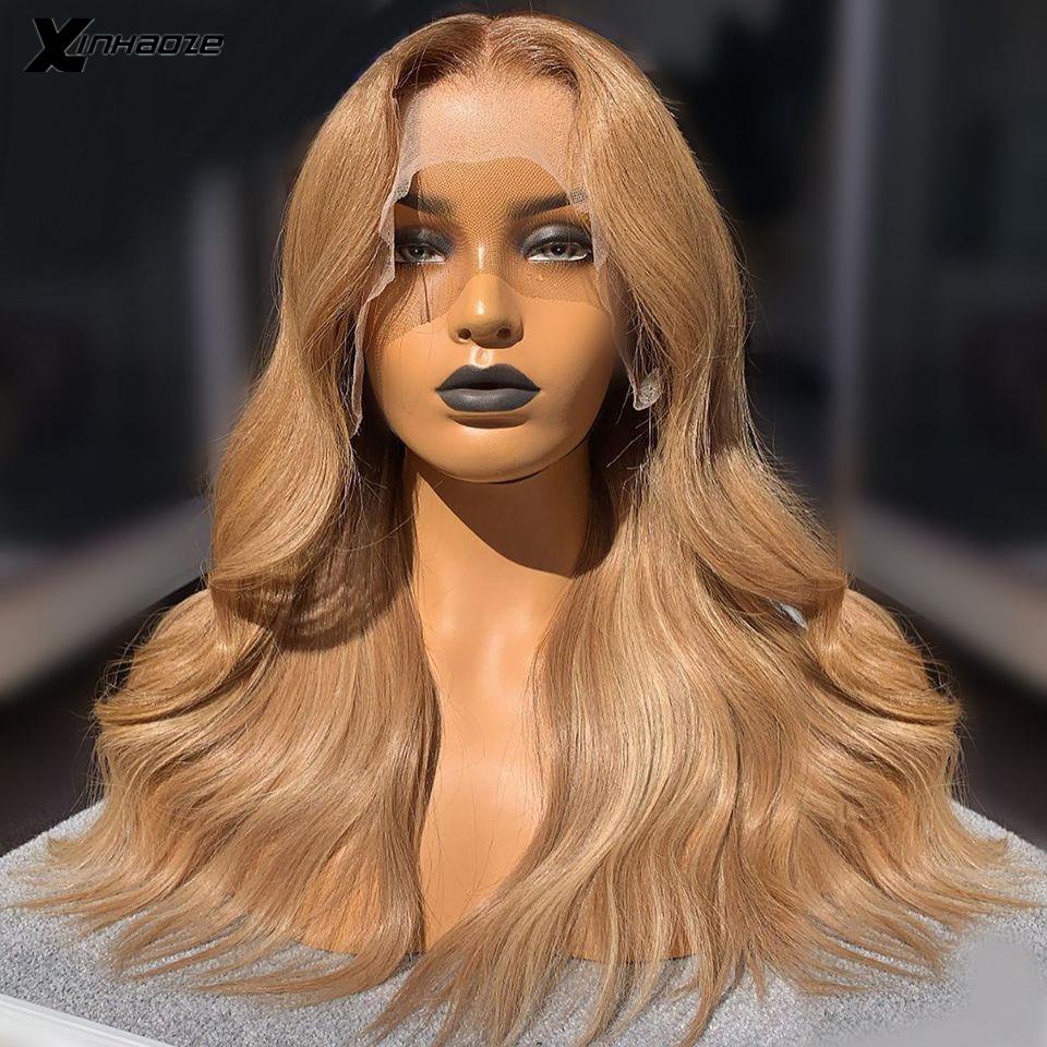 Изображение товара: Светильник-золотистые светлые натуральные волнистые человеческие волосы на шнуровке спереди парики для женщин бразильские человеческие волосы с глубокой частью светлые искусственные волосы