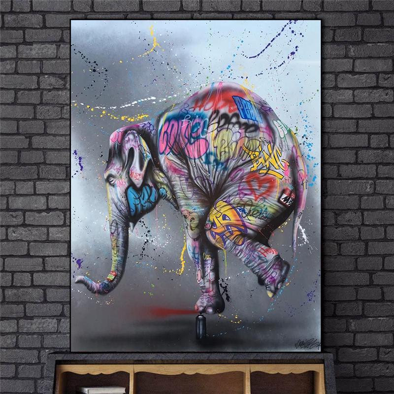 Изображение товара: Картины на стену прыгающий слон граффити художественные плакаты и принты уличное искусство животные холст картины Домашний декор стен