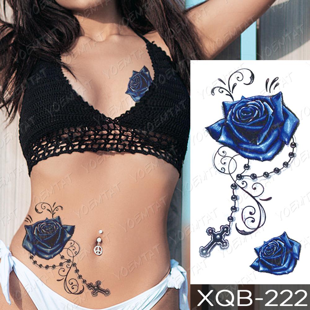 Изображение товара: Водостойкая временная татуировка-наклейка, лилия, голубой татуировки розы, тотем, цветок, кружево, боди-арт, рука, искусственное тату для женщин и мужчин