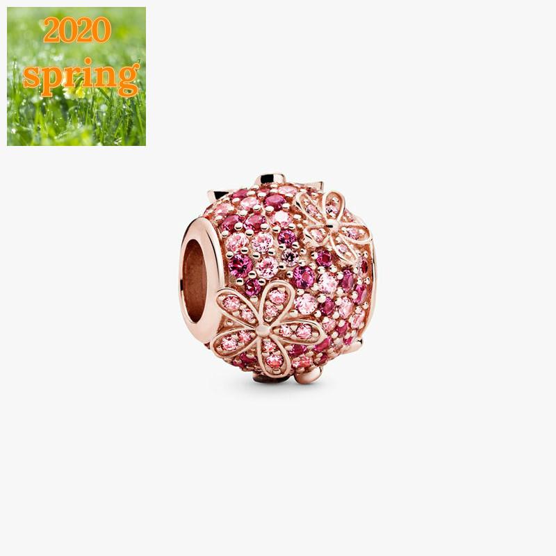 Изображение товара: Новинка 2020, хит продаж, серебряные бусины 925 пробы, розовые Подвески с ромашками и цветами, подходят для оригинальных женских браслетов, сделай сам, модные украшения