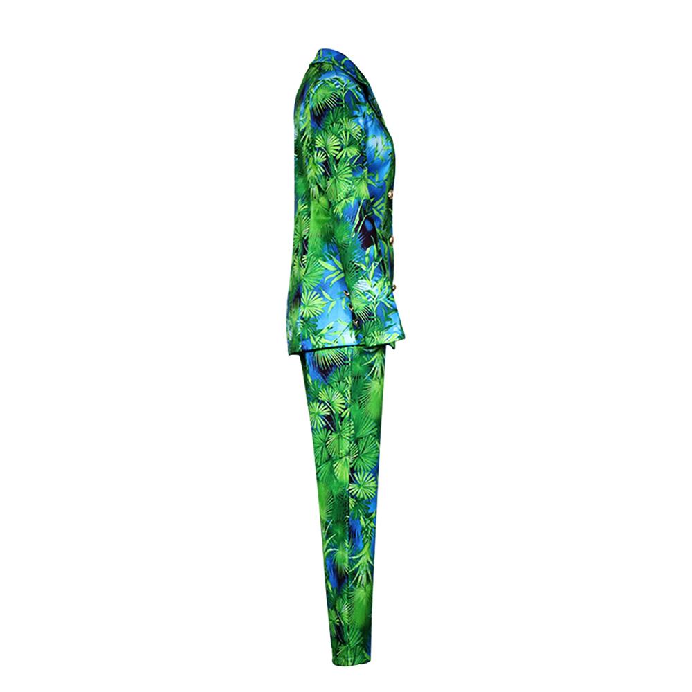 Изображение товара: Женский брючный костюм из двух предметов, зеленый Однобортный блейзер с длинным рукавом и брюки-карандаш с принтом, Модный повседневный костюм