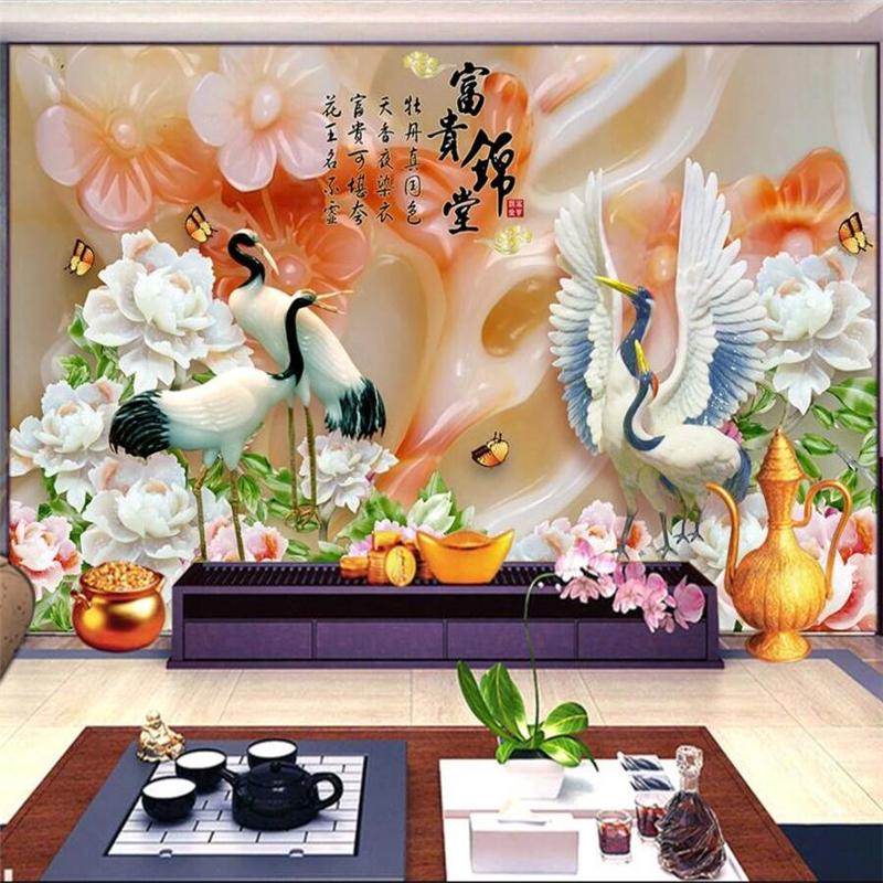 Изображение товара: 3d-фотообои на заказ wellyu, фрески, обои, стерео, нефрит, резьба, пион, богатый цзинтан, настенная бумага для телевизора