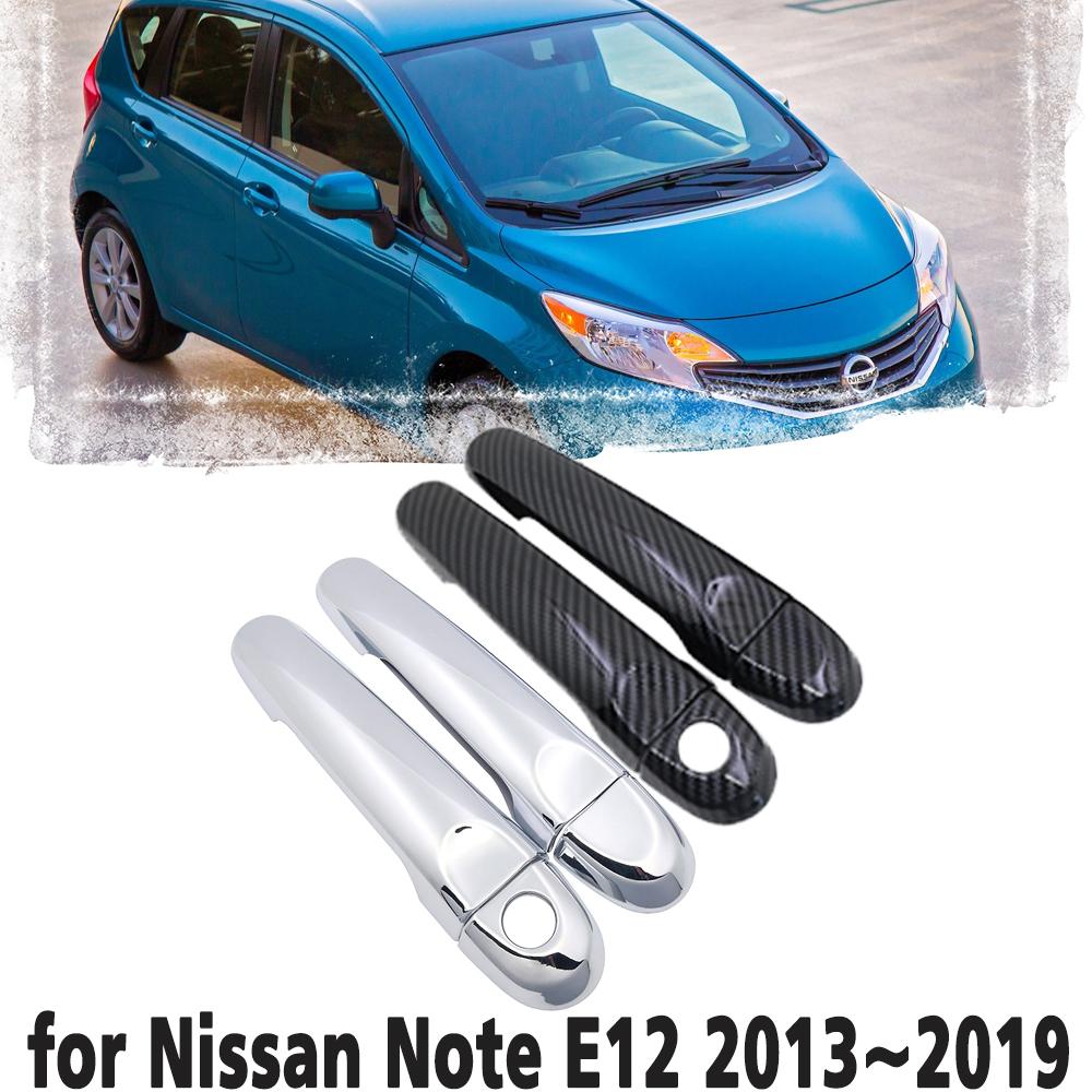 Изображение товара: Черная ручка из углеродного волокна или хромированная боковая дверная накладка, комплект отделки для Nissan Note E12 2013 ~ 2019, автомобильные аксессуары 2014 2015 2016 2017