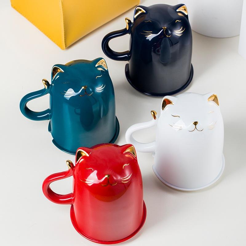 Изображение товара: 2021 Новый Керамика кружка кошка чашки с крышкой, ложка дома Чай кружка, Офисная кружка кошка Творческий тренд чистый красный стакана воды Кофе чашки