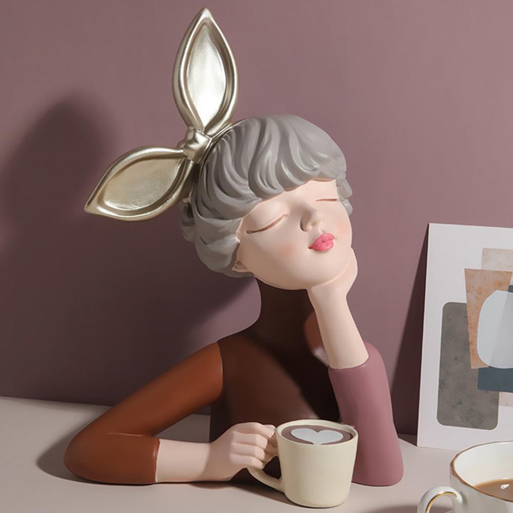 Изображение товара: Современная Скандинавская скульптура девушка из смолы года, декоративная фигурка для стола, искусства для дома и офиса, украшения, подарок