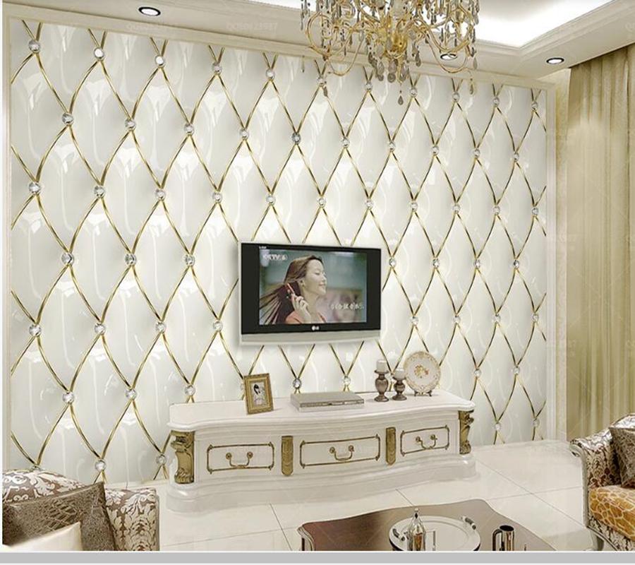 Изображение товара: Papel де parede Роскошный Золотой Кристалл ромбовидный 3D мягкая посылка обои росписи, гостиная спальня обои домашний декор