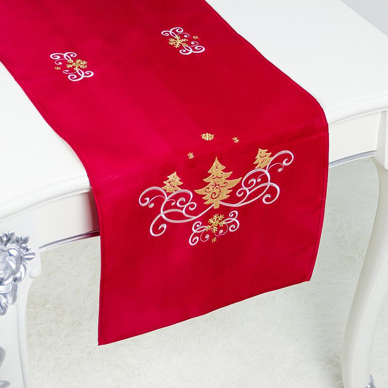 Изображение товара: Рождественская скатерть с вышивкой, 40*180 см, скатерть с флагом для обеденного стола, украшение для дома, улицы вечерние вечеринки, ресторана, Рождество