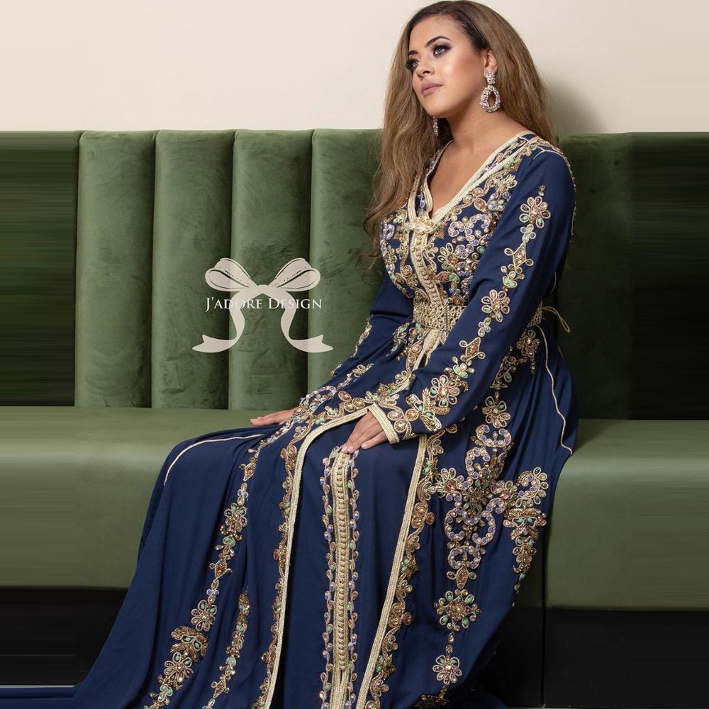 Изображение товара: Роскошное вечернее платье с разноцветными кристаллами Дубай арабское индивидуальное изготовление с длинными рукавами марокканский кафтан официальное мусульманское платье для выпускного вечера