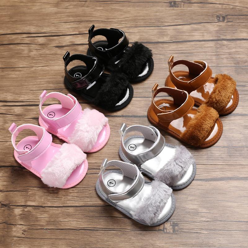 Изображение товара: Детские сандалии для новорожденных девочек, обувь для маленьких девочек, модная облегающая обувь из искусственного меха, детские летние сандалии для маленьких девочек от 0 до 18 месяцев