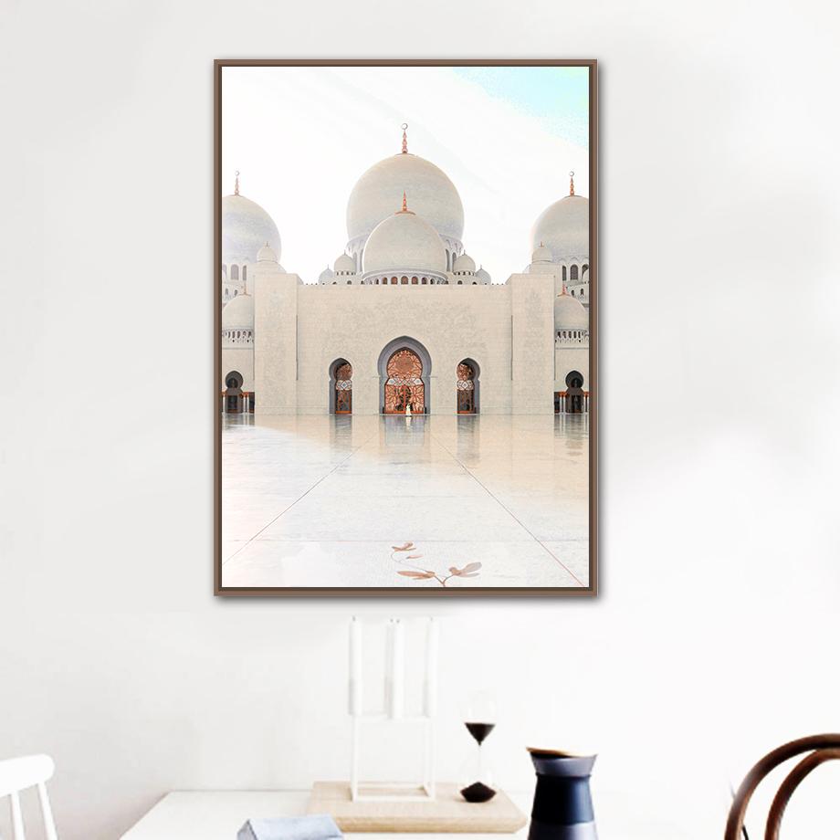 Изображение товара: Белая мечеть Исламская Церковь Каменная столбик настенная Картина на холсте скандинавские постеры и принты настенные картины для декора гостиной