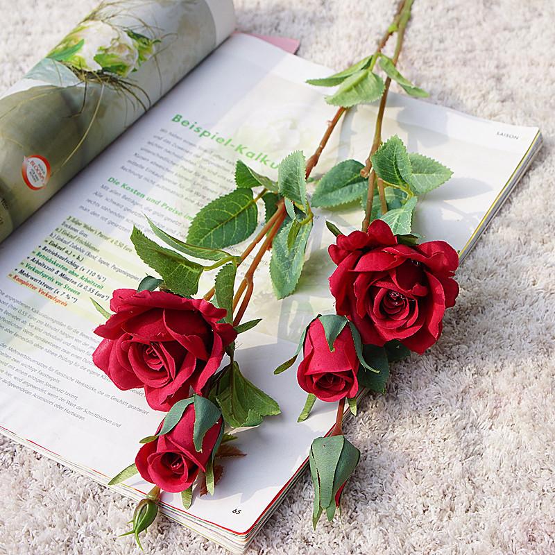 Изображение товара: Искусственные розы, 66 см, 2 вилки, 5 голов, ветки красных роз, большие искусственные шелковые цветы, белые Искусственные цветы для дома, свадьбы, осеннего декора